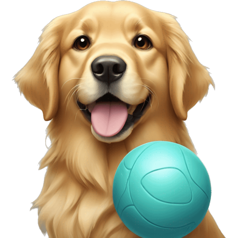 Golden retriever with a ball emoji