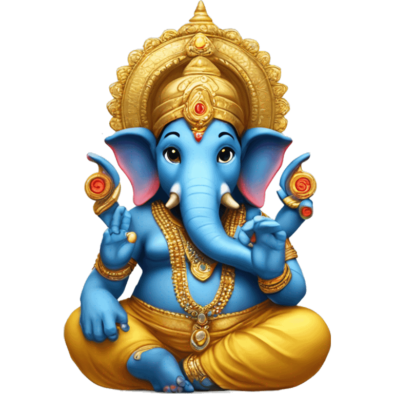 The Hindu demigod Ganesha with blue skin and gold head dress emoji