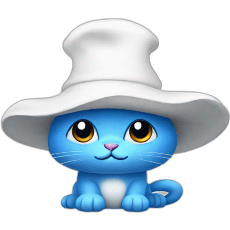 A blue cat with a white hat that looks like a mushroom, his skin is blue and he has white pants emoji