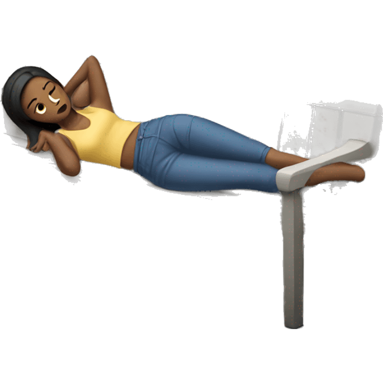 woman laying on her side on a bench propped up by her elbow emoji