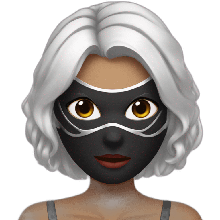 A woman with white hair and cat ears and a black mask around her eyes has white skin and a black spiderman mask on her face. emoji