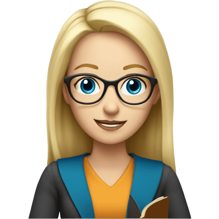 Blonde Teacher with glasses and blue eyes, holding open book emoji