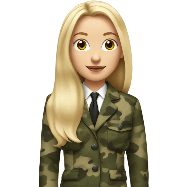 White girl with Long blonde hair, camouflage Wool oversize blazer emoji