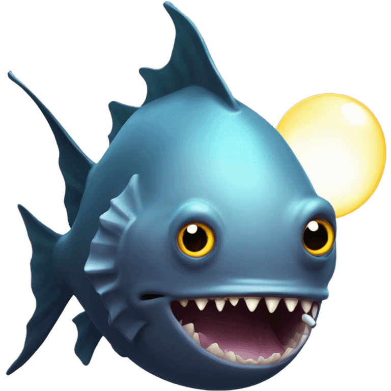 Anglerfish with a glowing lure hanging from its forehead, sharp teeth, and big eyes. emoji