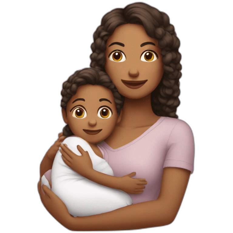 Mama pelo moreno con bebe emoji