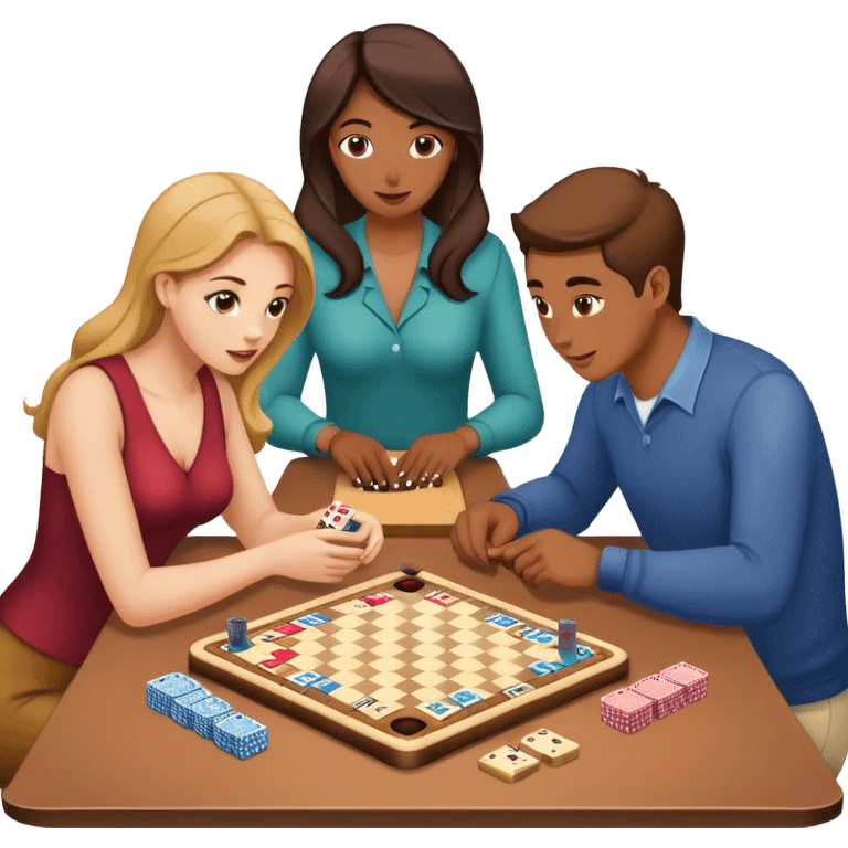 4 people playing board games  2women and 2 men no hats emoji