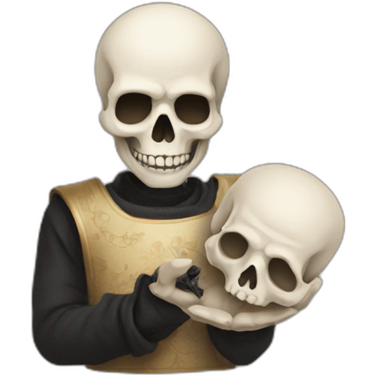 Hamlet with skull on hand emoji