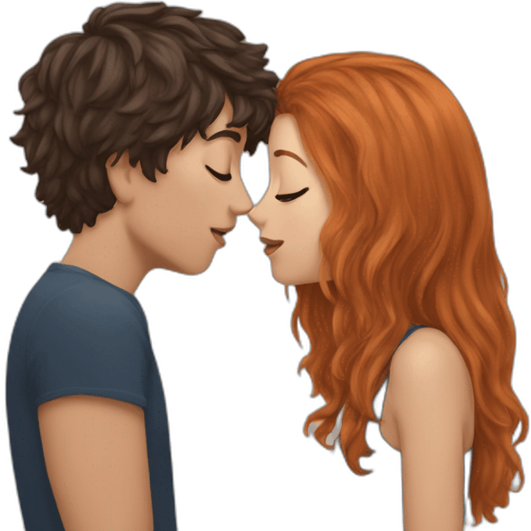 a auburn short haired boy kissing auburn long haired girl kissed emoji