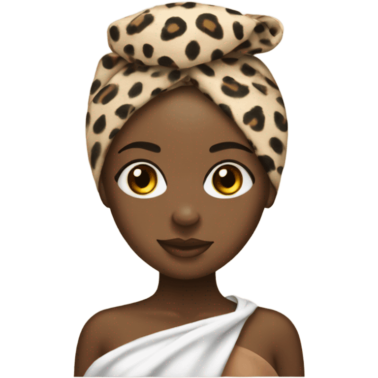 black girl with towel wrapped on head with cheetah print bra on emoji