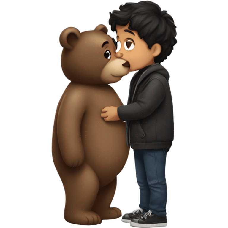 Dark hair boy kissing bear emoji