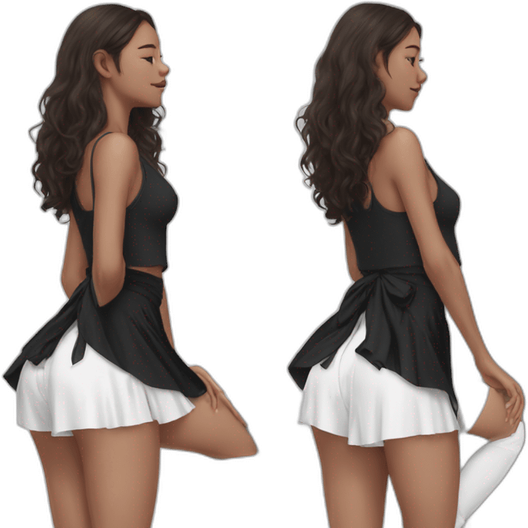 beauty-padahastasana bow-short-black-skirt-back-and-front-views-white-knickers-long-white-socks emoji