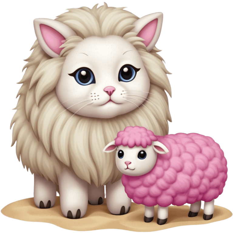 Ragdoll cat next to a pink sheep at the beach  emoji