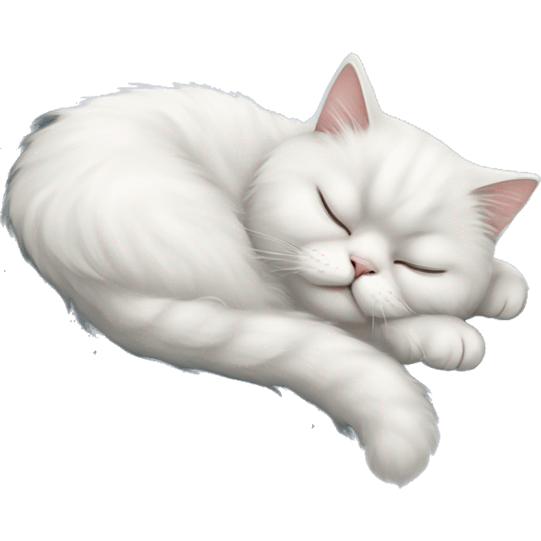 White Persian cat sleeping on crescent moon  emoji