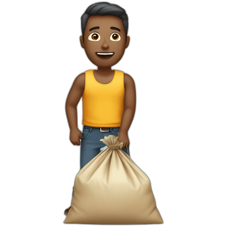 man with overloaded bag with money emoji