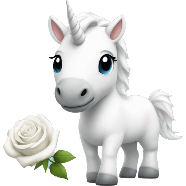 A cute white unicorn with a white rose and wings emoji