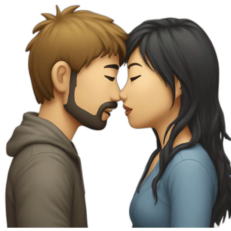 scruffy-man-and-asian-woman-kissing emoji