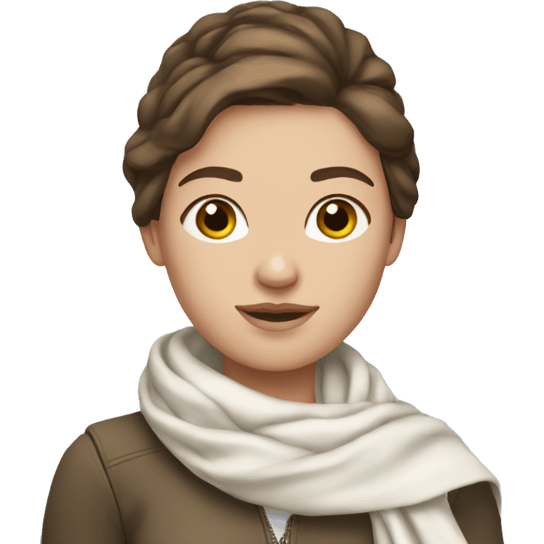 white girl with brunette hair and white scarf emoji