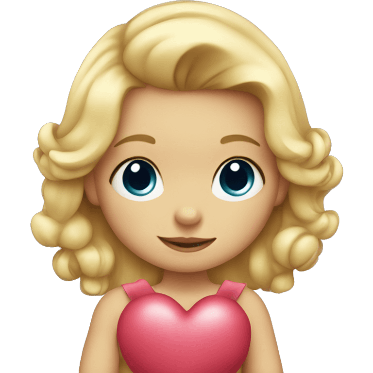 Blonde girl toddler with bow holding a heart emoji