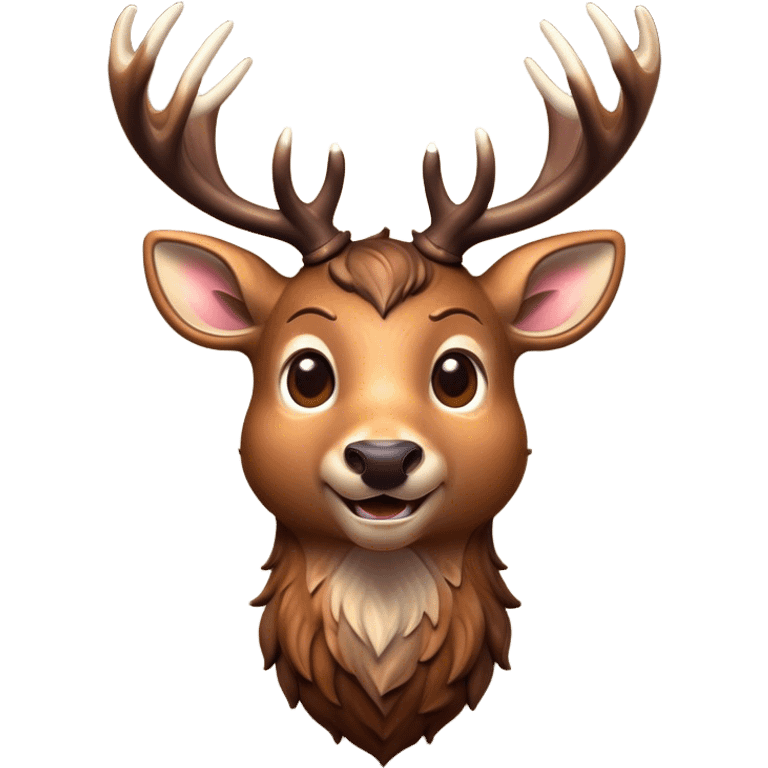 Cinematic Comical Deer Portrait Emoji, Head tilted dramatically with an exaggeratedly amused expression, featuring a sleek dappled Fur and whimsically contorted antlers, wide, expressive eyes filled with playful disbelief, Simplified yet hilariously expressive features, highly detailed, glowing with a slightly sassy glow, high shine, dramatic yet playful, stylized with an air of cheeky woodland mischief, bright and endearing, soft glowing outline, capturing the essence of a spirited and over-the-top deer, so meme-worthy it feels like it could side-eye its way into forest folklore instantly! emoji