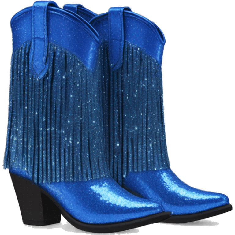 Realistic cobalt blue fashion cowgirl boots with sparkly shiny glitter fringe on them. emoji