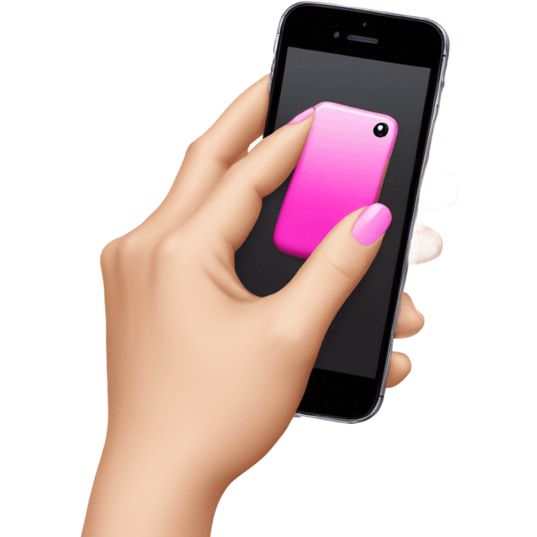 hand with pink nails holding iphone emoji