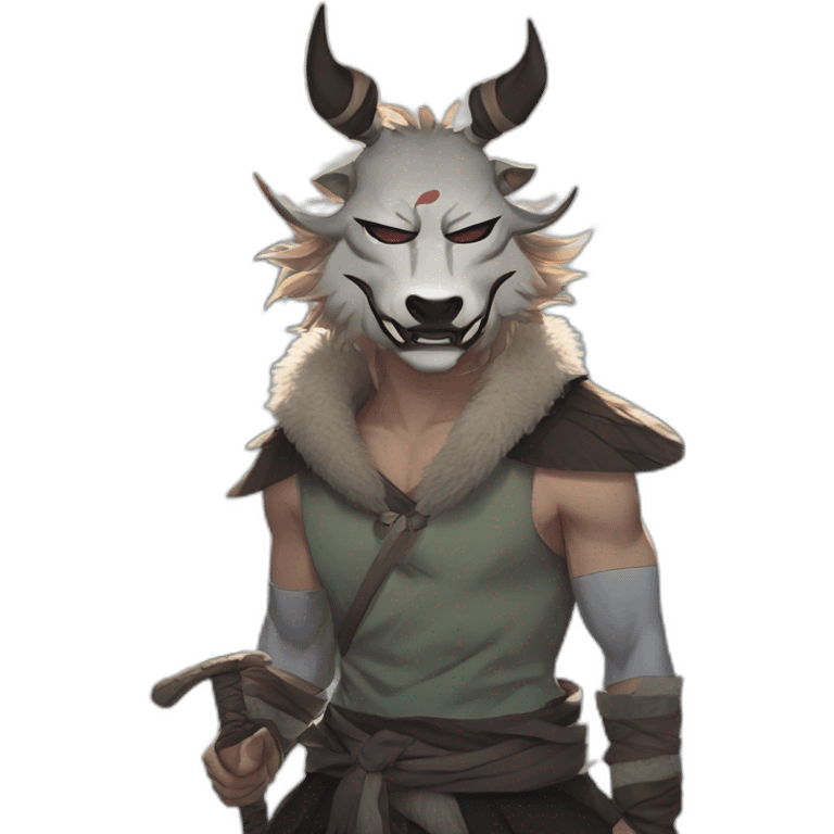 Inosuke from the anime Demon Slayer wears a Mountain boar mask, half-naked and carrying two swords،It looks like anime characters emoji