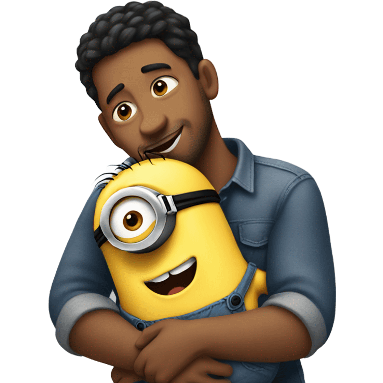 black hair men hugging a minion  emoji