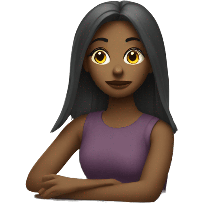 girl sits at the computer and thinks about money emoji