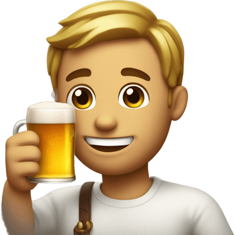 A smiley with a beer in his hand and he is smiling and he has a round face emoji