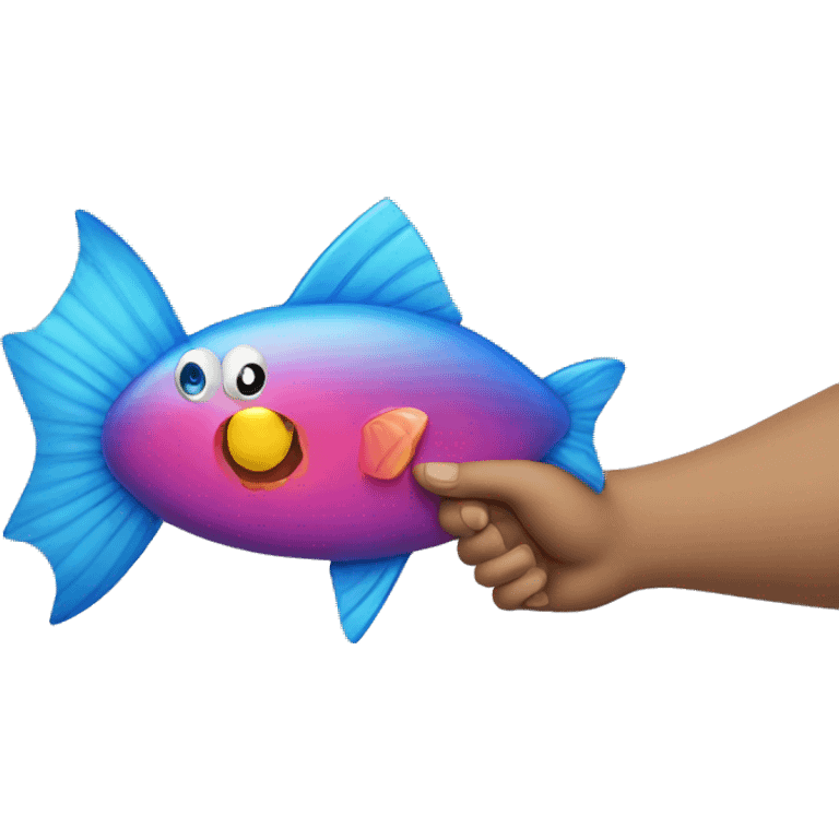 Fish with hands holding a water gun emoji