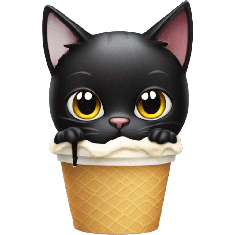 black cat eating ice cream out of a plastic cup emoji