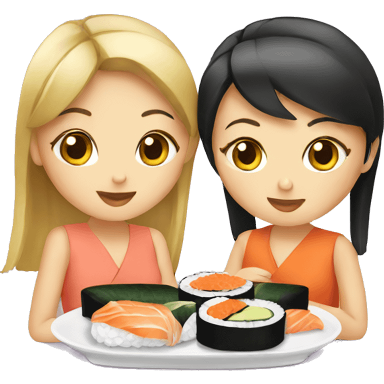 two girls eating sushi emoji