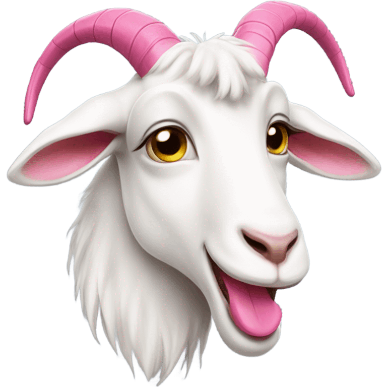 The white goat shows its tongue emoji