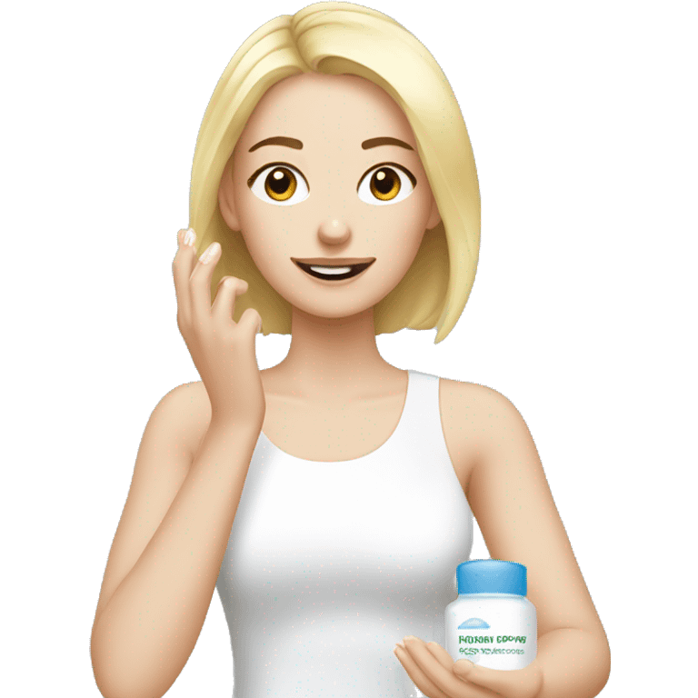 White girl applying moisturiser  emoji