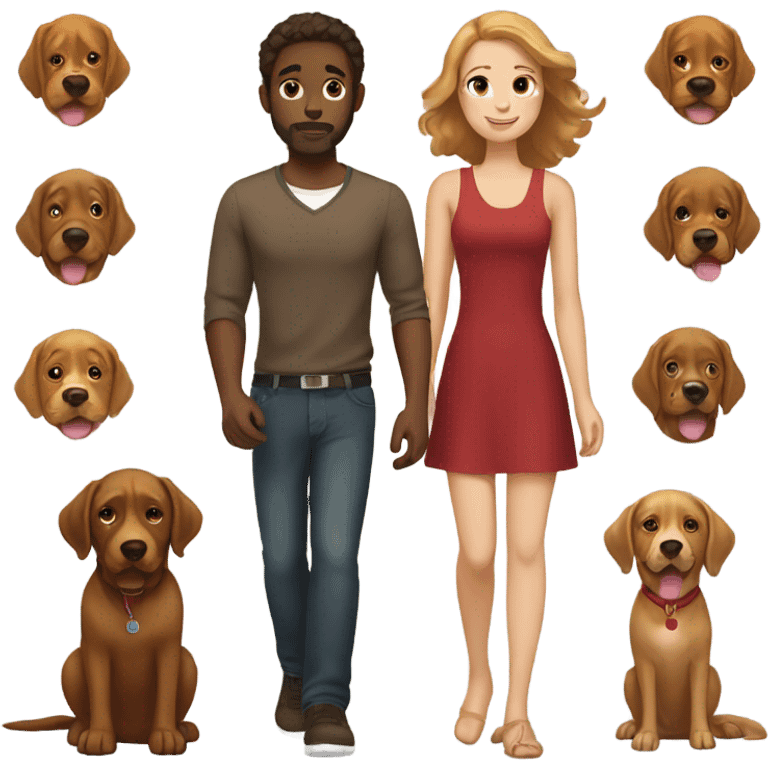   brown haired man and red labrador retriever emoji