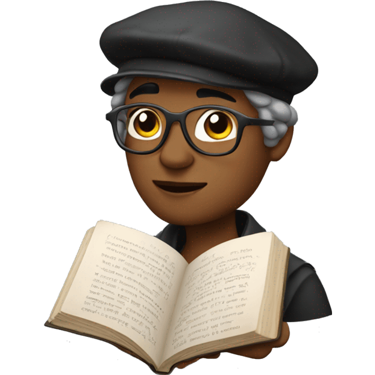 poet wearing a beret reading a book emoji