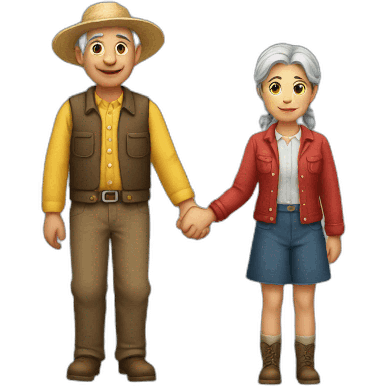 young female and old farmer holding hands emoji