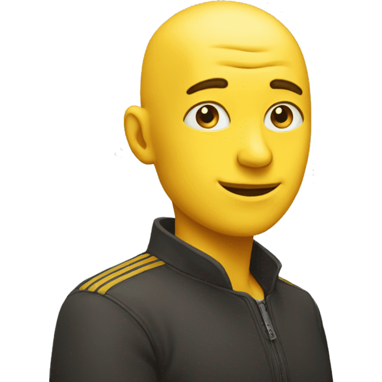 a yellow circle face without a hair that his pupils slightly turns left while slightly smiling emoji