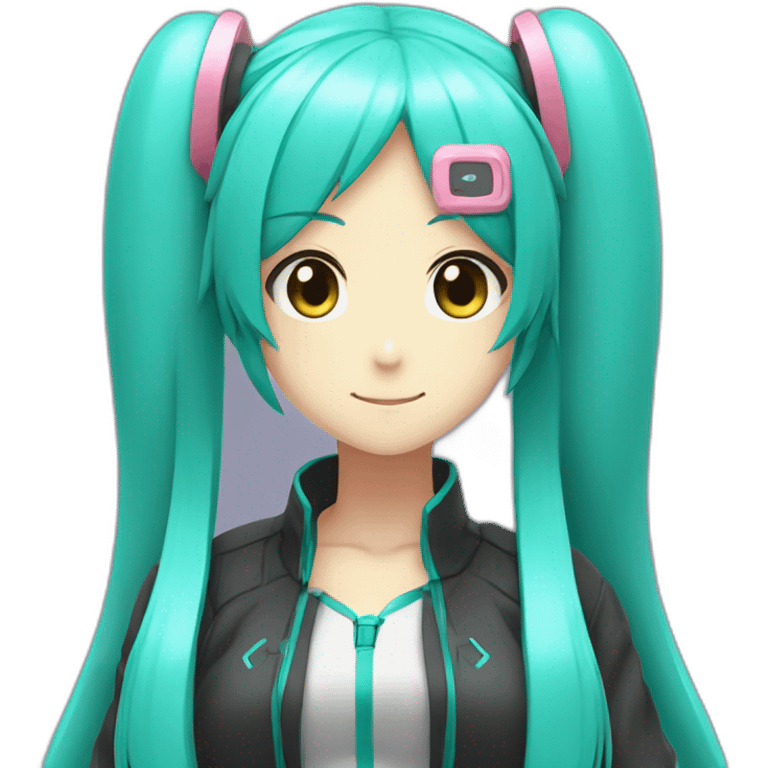 Hatsune Miku, viewed from profile,with a big belly, like the emoji emoji