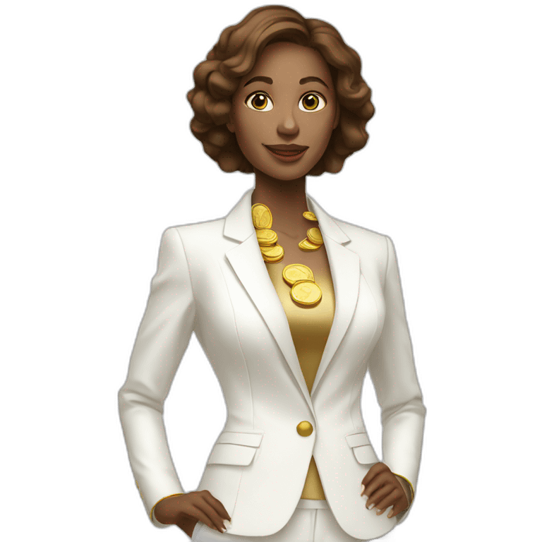 Posh-woman-with-white-suit-holding-golden-coins emoji