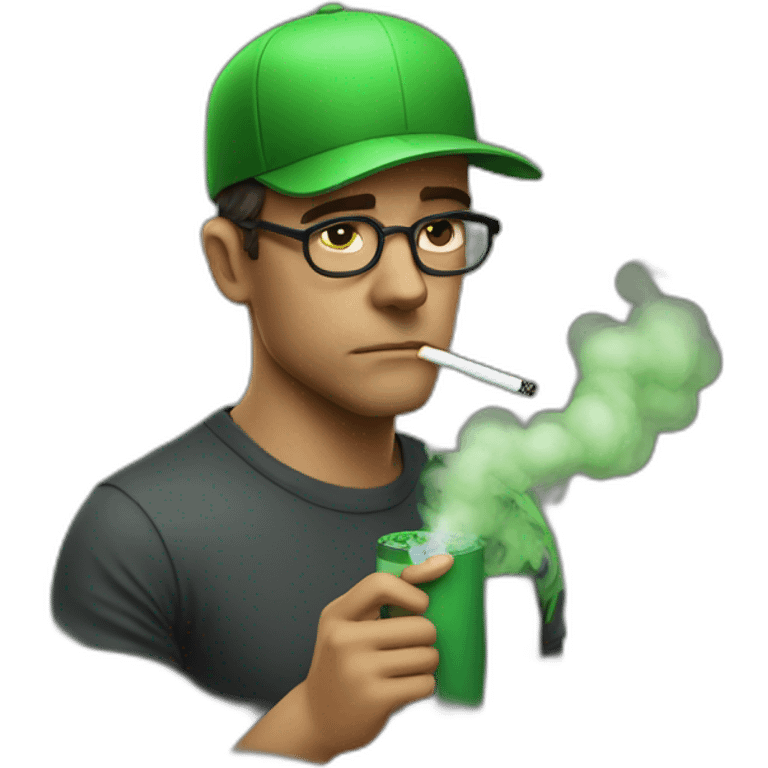 Man Smoking a green cigarette weary tiredeyes looking cool emoji