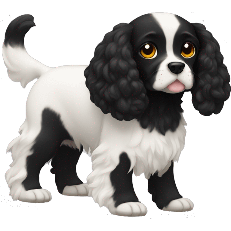 Small completely black king spaniel with black fur on his whole face and white fur on chest emoji