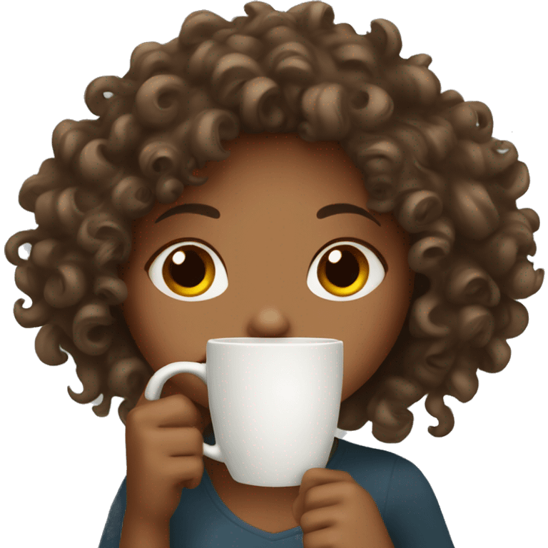 Curly girl drinking coffee emoji