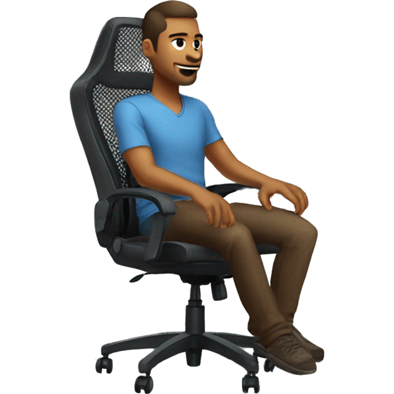 Man sitting in mesh gaming chair with gaming setup emoji