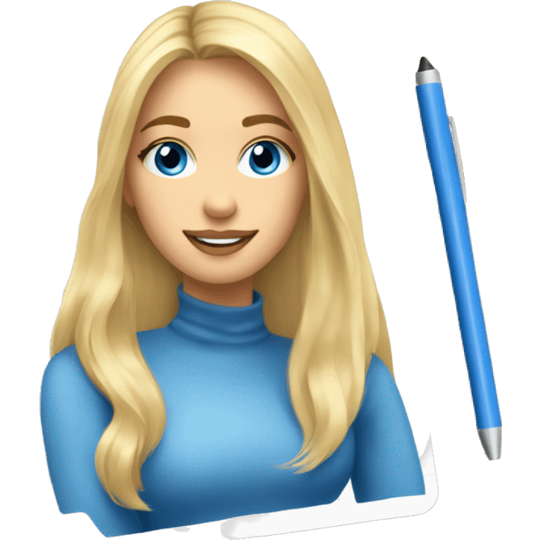 Long blonde hair, blue eyed woman sketching on a notepad  emoji