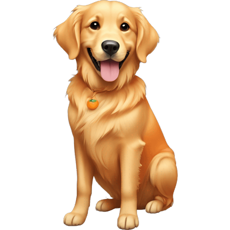 Golden retriever smiling with an orange t-shirt  emoji