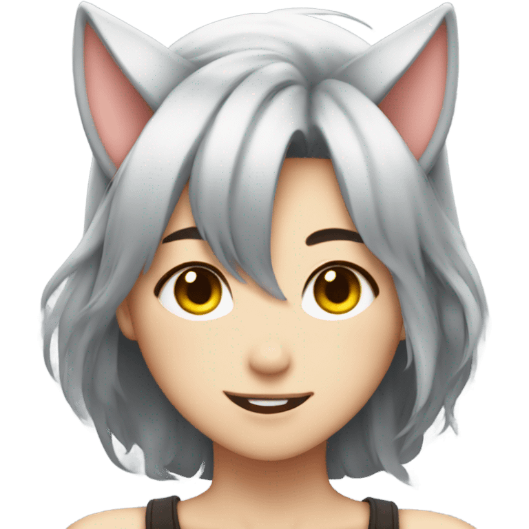 Anime girl with cat ears winks emoji