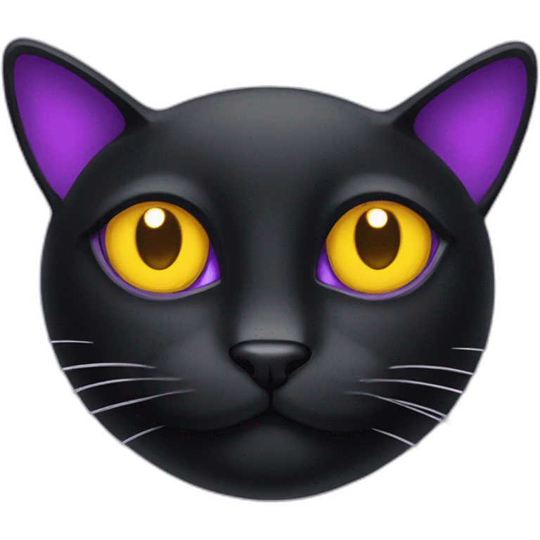 Black cat with purple and yellow eyes emoji