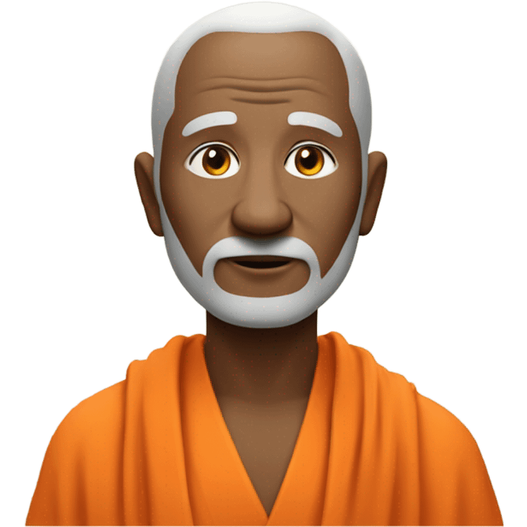 an old yogi with a peaceful and meditative expression. The character should be wearing an orange robe, symbolizing traditional yogic attire. emoji