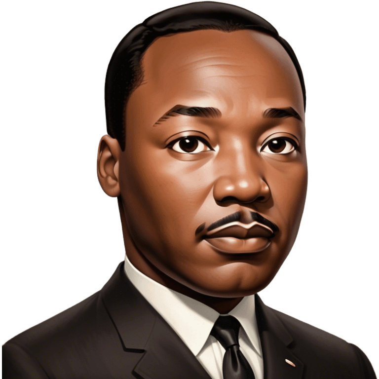 Cinematic Realistic Martin Luther King Jr. Portrait Emoji, depicted as a compassionate determined civil rights leader in period attire with a powerful gaze, rendered with rich textures and inspiring dynamic lighting that captures his historic legacy. emoji